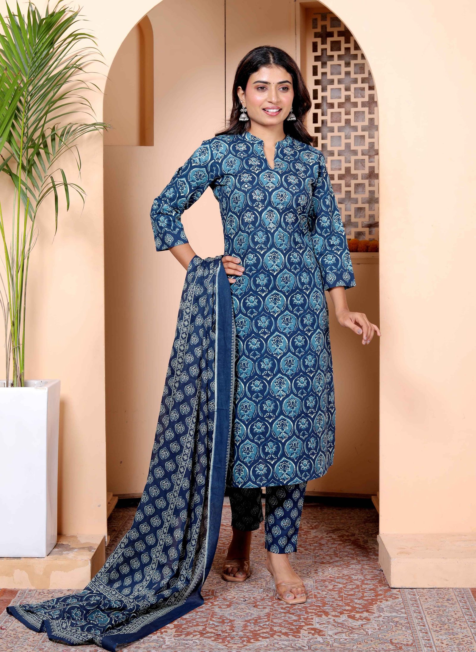Indigo Bloom Handblock Cotton Set